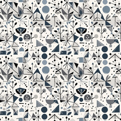 Obraz premium Geometric pattern design with abstract shapes and gray colors on a light background for modern decor, copy space