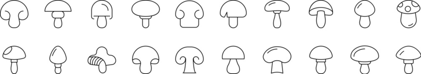 Mushroom Line Icon Collection. Outline Signs for Graphic and Web Design, Apps, Adverts, Various Cards