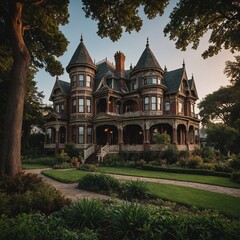 Victorian Manor: A majestic Victorian-era manor with ornate detailing, a wraparound porch, and a beautifully landscaped garden.