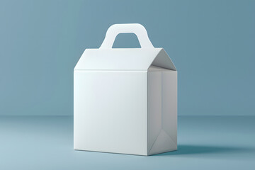 Realistic 3D Vector Mockup of a White Blank Folding Cardboard Gable Box with Die Cut Carry Handle. Generative Ai.