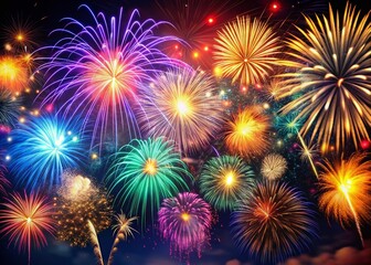 Naklejka premium Abstract New Year's Fireworks Celebration Background with Copy Space - Colorful Holiday Wallpaper