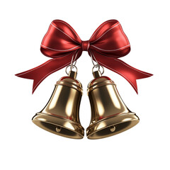 Golden Bells with Red Bow Festive Holiday Decoration
