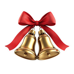 Golden Bells with Red Bow Festive Holiday Decoration