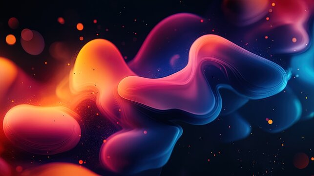 Abstract colorful shapes floating in a dark background, vibrant and modern 