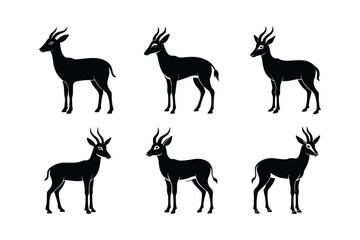 Saiga Antelope (Saiga tatarica) mammal animal, labeled silhouette vector art illustration.