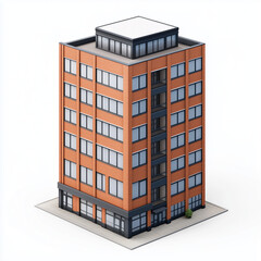 A multi-storey residential building in a cartoon or stylized style