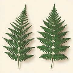 Two green fern leaves on clean white background isolated design