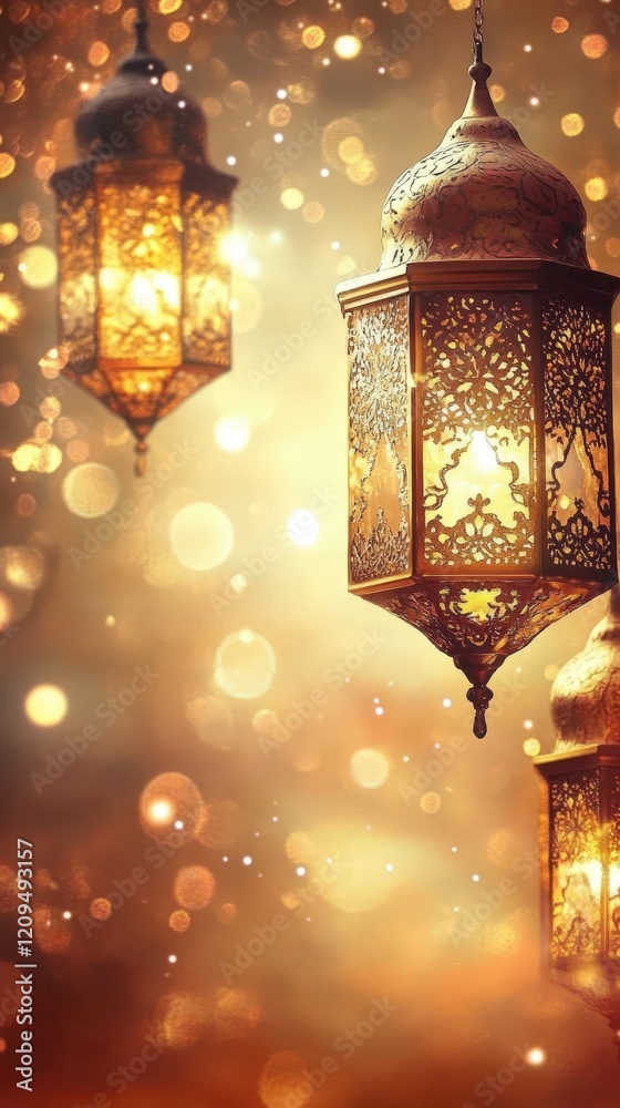 Wall mural enchanting lanterns glowing with warmth amidst a magical bokeh background for atmospheric and festiv