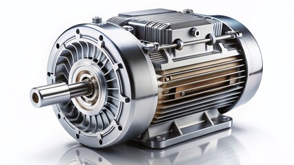 AC Motor Component, Isolated White Background, Industrial Machinery Part, Electric Motor, Engineering Photography