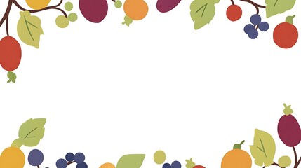 Colorful Fruit Border Design Featuring Various Berries and Leaves