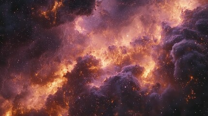 Fototapeta premium Cosmic Nebula Orange and Purple Glowing Clouds