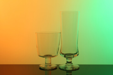 Empty glasses on table, color tone effect