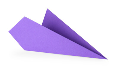 One handmade purple paper plane isolated on white
