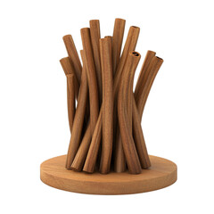 Cinnamon sticks arranged on wooden base fragrant spice display