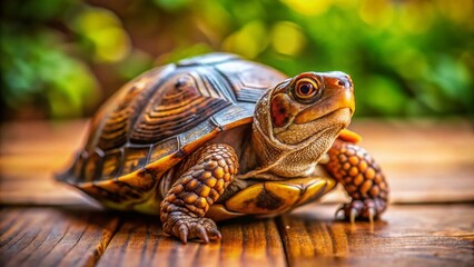 Obraz premium Adorable Brown Turtle Portrait: Domestic Reptile in Natural Habitat