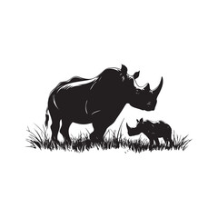 rhino and baby rhino in the grass