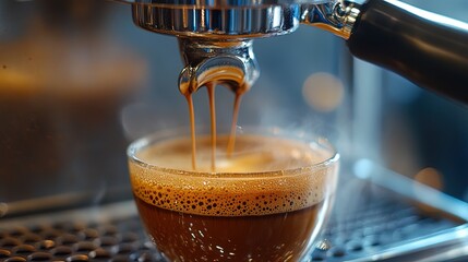 Close-up of freshly brewed coffee with steam rising, warm and inviting 