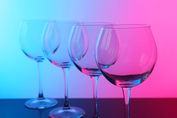 Empty glasses on table, color tone effect
