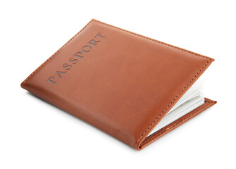 Passport in brown cover isolated on white