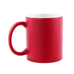 One blank red ceramic mug isolated on white. Mockup for design