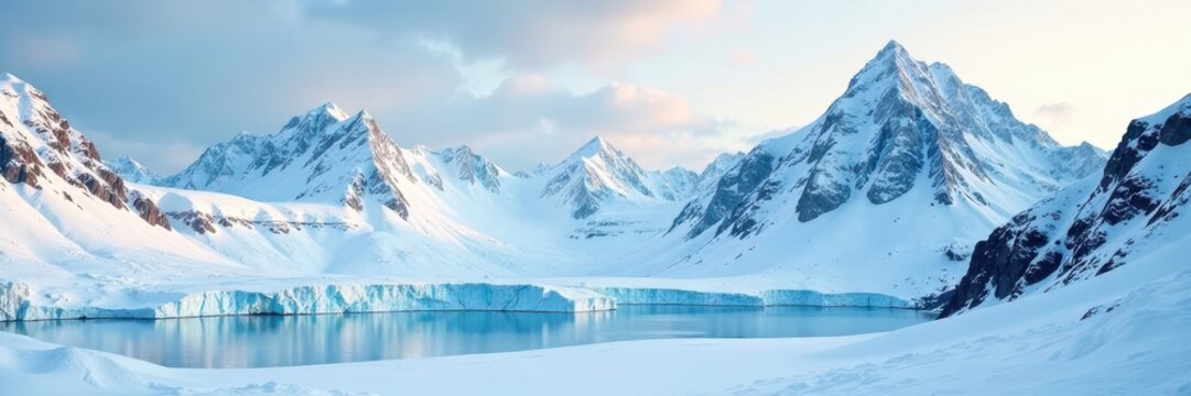 Snow-covered mountains and glaciers in the Arctic Circle, Mountains, Snowy peaks