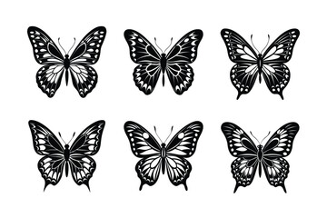 Butterfly silhouette vector set with white background