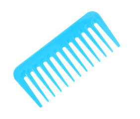 One light blue plastic comb isolated on white