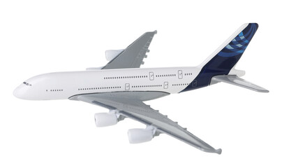 Plane model in air on white background