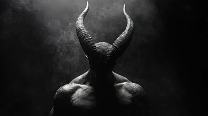 The Infernal Majesty: A Dark Monochromatic Portrait of a Horned Figure