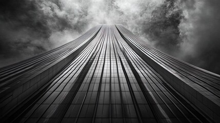 Modern skyscrapers reaching up to the clouds, captured from a low angle, inspiring and powerful 