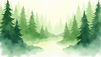 Fototapeta premium Forest Watercolor Illustration with Calming Mood