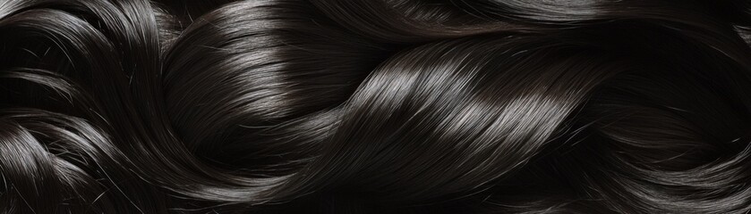 Fototapeta premium Glossy black hair flowing elegantly in soft waves and curls.