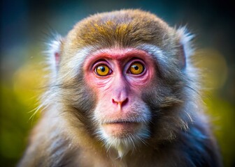 Obraz premium Adorable Tibetan Macaque Eyes Close-Up, Tangjiahe Nature Reserve, China - Tilt-Shift Photography