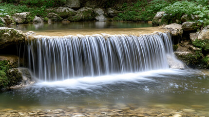Serene Waterfall in Lush Forest, stream, river, nature, landscape, rocks