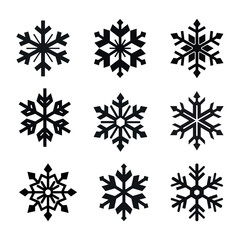 Vector set of snowflakes in flat style on white background. 