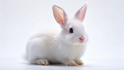 Fototapeta premium Adorable White Bunny Rabbit Isolated on Pure White Background - Night Studio Shot