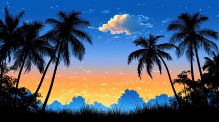 Obraz premium Palm tree cloud dusk. Generative AI