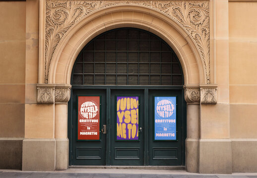 Mockup of Three Door posters  Displayed on a Building in Sidney, Australia