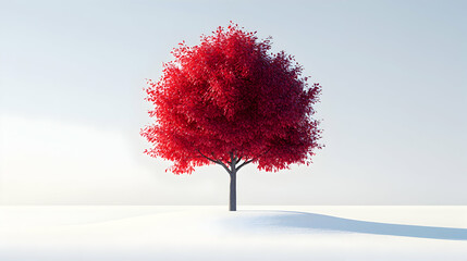 Solitary Red Tree in Winter Snow, winter tree, snowy landscape, single tree, red leaves, autumn leaves