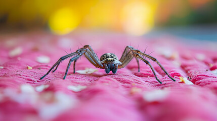 Close-up of a Spider on Pink Surface, arachnid, insect, macro, background, texture