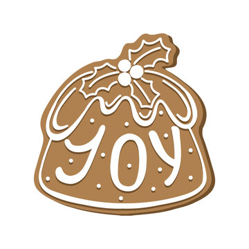 recommend clip art: Gingerbread Christmas pudding holiday cookie. Flat vector illustration in brown and white colors