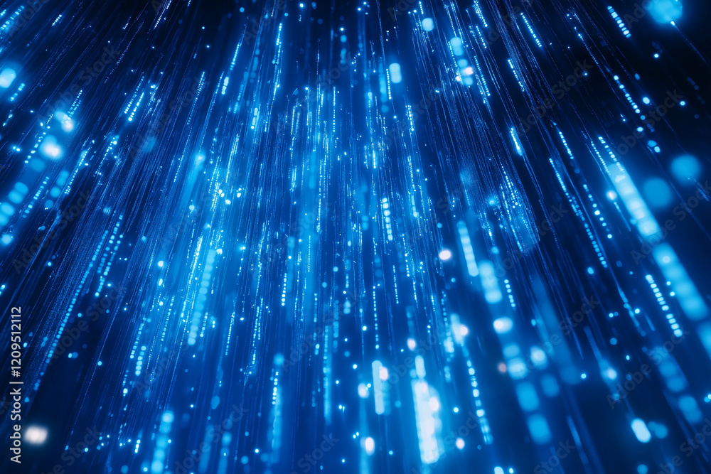 Poster Blue digital binary data on computer screen background