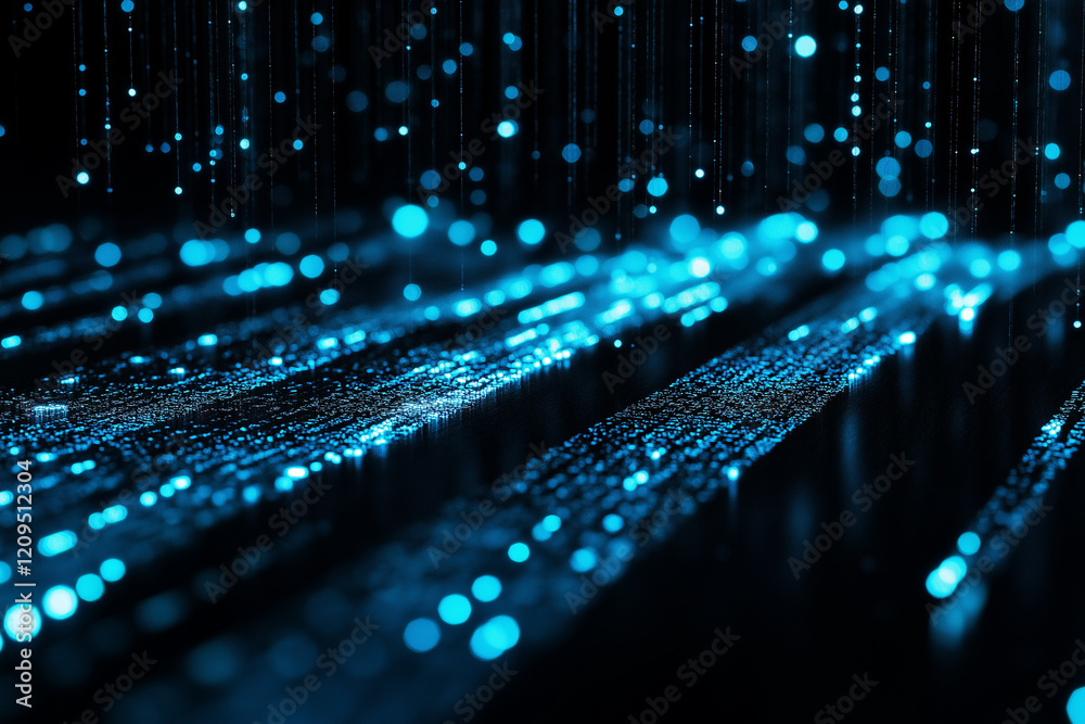 Poster Blue digital binary data on computer screen background