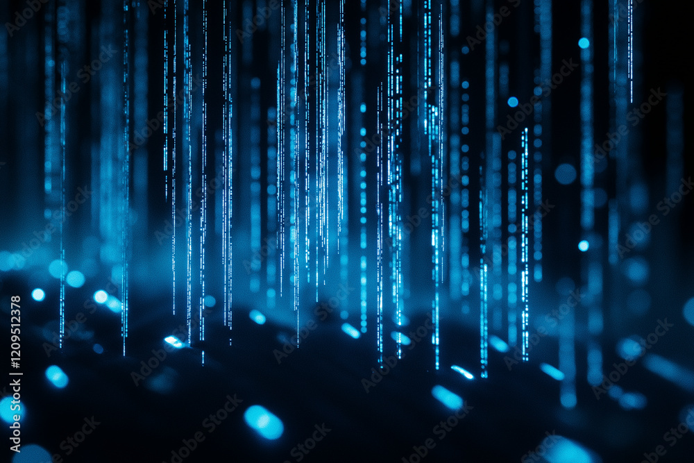 Poster Blue digital binary data on computer screen background