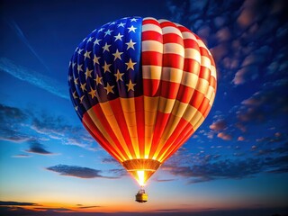 Fototapeta premium Patriotism Soars: Vibrant Hot Air Balloon with American Flag at Dawn