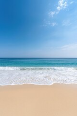 Fototapeta premium Serene Beach and Ocean View Under Clear Blue Sky
