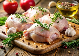 Raw Chicken Thighs with Herbs & Garlic - Premium Culinary Stock Photo