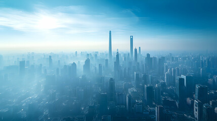 Misty Metropolis Skyline at Dawn, city, cityscape, skyscrapers, buildings, architecture