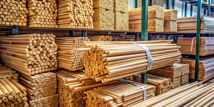 Stacked Ready-to-Use Wood Sticks at Building Supply Store