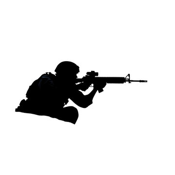 black soldier aiming rifle silhouette clip art preview